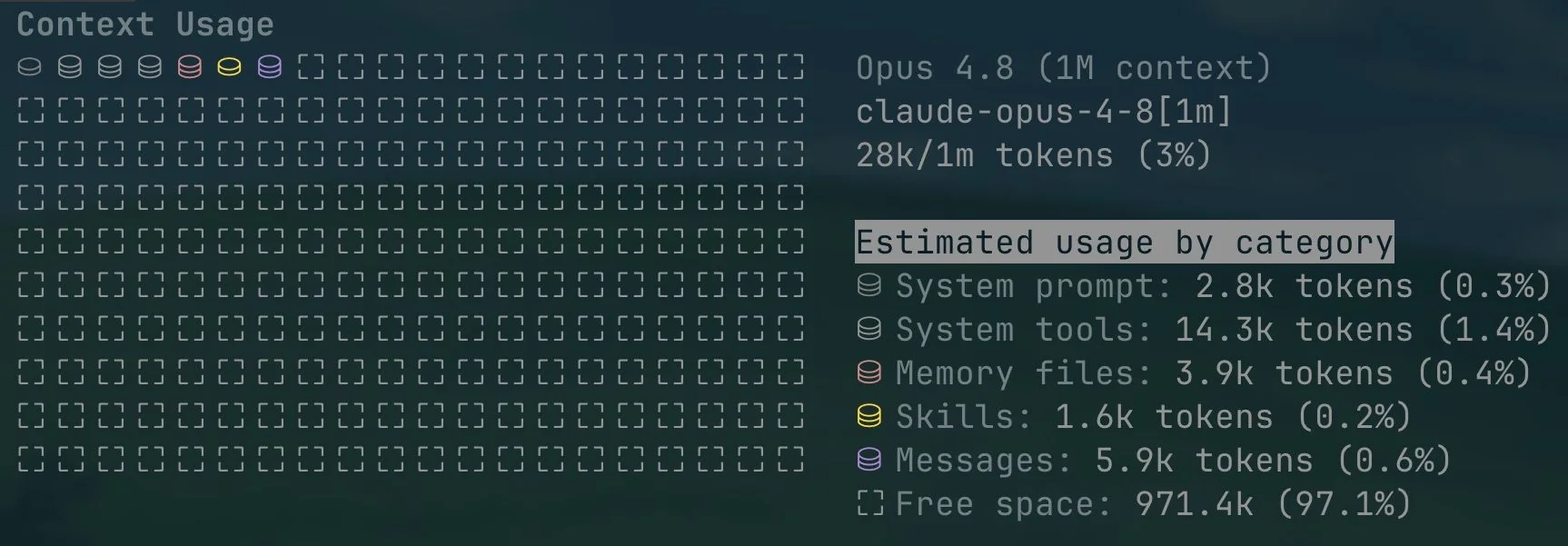 Context usage terminal output